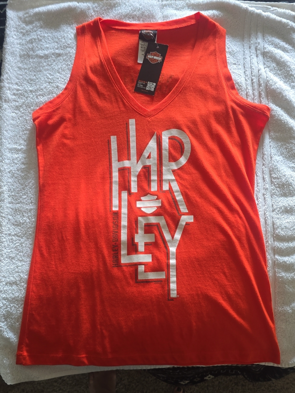 Harley-Davidson Orange V-Neck Tank with White Logo